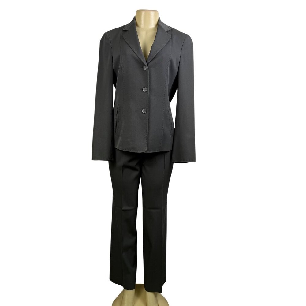 Alberta Ferretti  Gray Wool Pants & Blazer Set Tailored 2-Piece Suit Sz 10